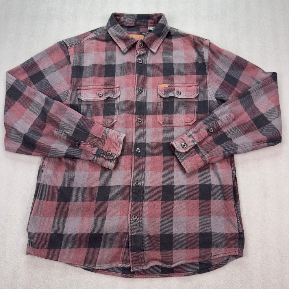 Orvis Plaid Flannel Shirt Size M Red Grey Men's Long Sleeve Button Up